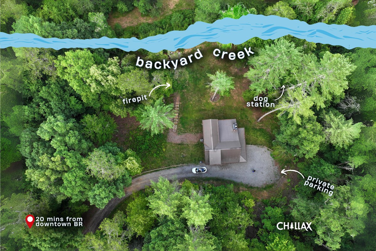Sweet sweet privacy. Your neighbors are in earshot but you can't see them through the trees. 