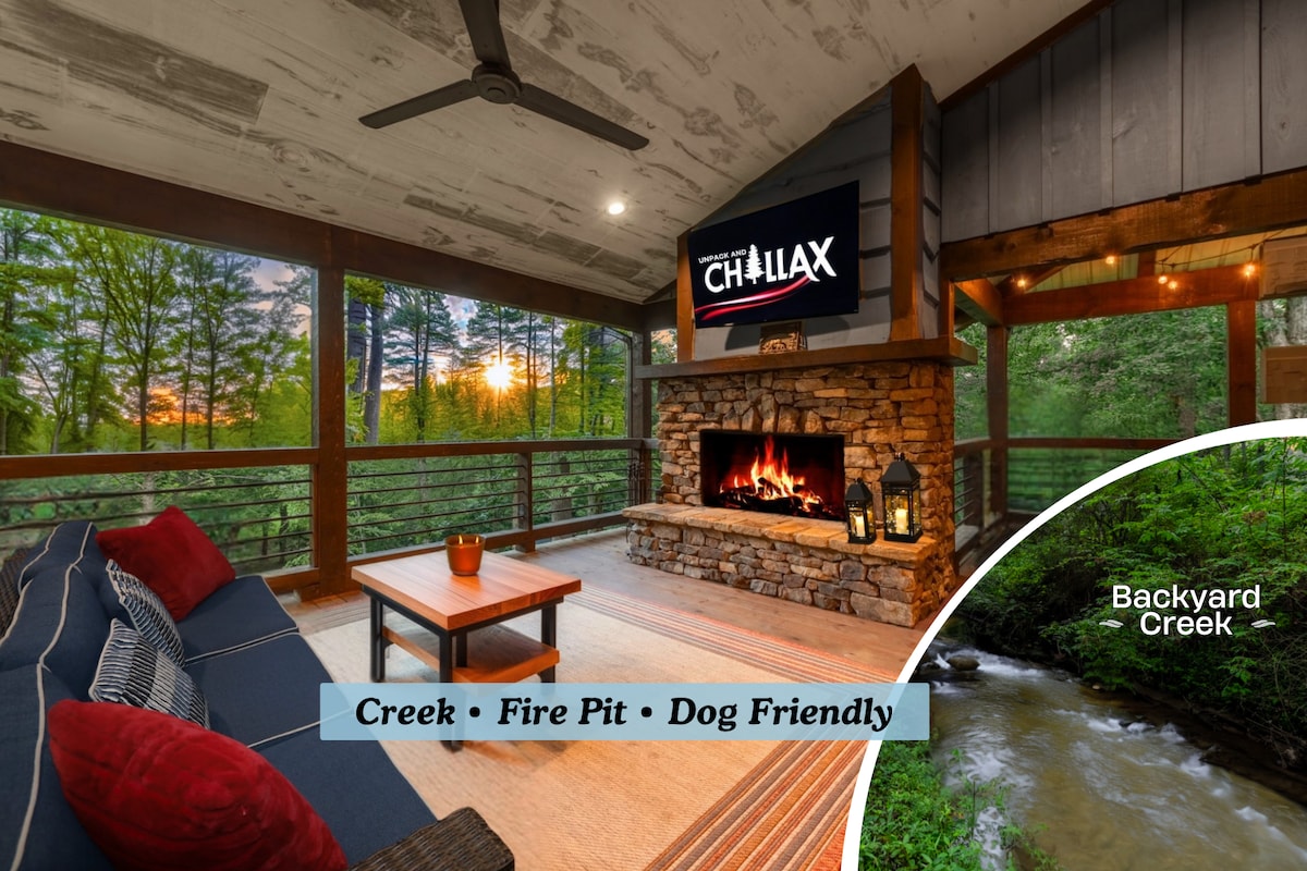 Relax & unwind - enjoy cozy nights by the fire pit, the soothing sounds of a private creek, and the warmth of a charming cabin glowing under the stars. Perfect for your kids and/or fur babies to run around and explore.